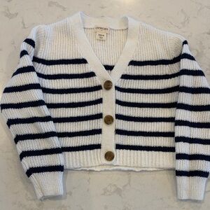 Crewcuts Striped Cardigan Sweater - White and Navy